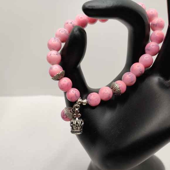 Pink Beaded Bracelet, Charm Bracelet, Fashion Jewelry - Picture 2 of 8